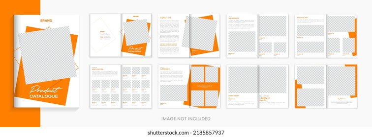 Modern product catalog brochure design template with orange shapes vector