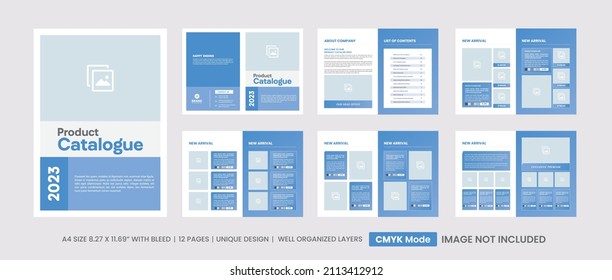 Modern product catalog design template, Company product catalogue design template, Minimalist product brochure template design, Company product catalog design template layout with blue accent.