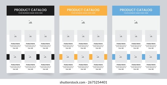 Plantilla de Catálogo de Producto moderna: diseño A4 editable en Colores negros, naranjas y azules