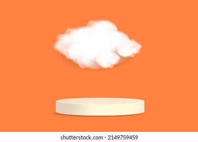 Moderno podio de producto con nubes realistas sobre el vector de fondo.