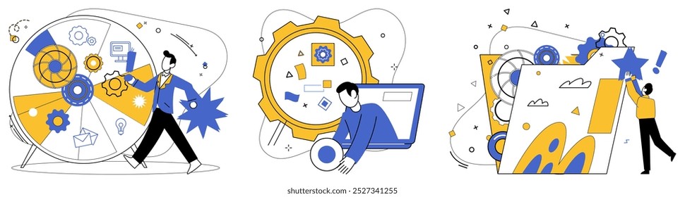 Modern product vector illustration. Professionalism is guardian angel ensuring quality modern product production Consumerism experiences revolution fueled by creative fire modern products