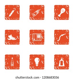 Modern production icons set. Grunge set of 9 modern production vector icons for web isolated on white background
