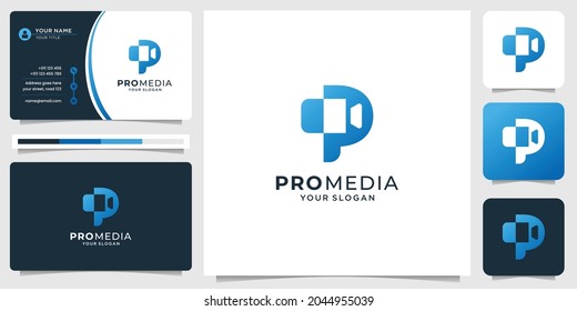 modern production logo combine initial letter p and camera in silhouette shape. inspiration logo.