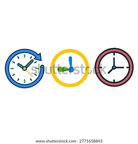 Modern Productivity and Deadline Concept Icons Collection with Vibrant Clock Designs, Time Intervals, and Scheduling Symbols Isolated on White Background for Web and Mobile Apps
