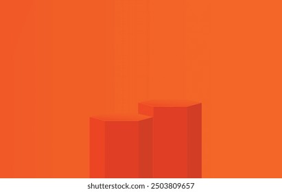 Modern products podium background,3d rendaring  podium stage,abstract orange background minimal 3d products orange 2 podium geometric background 
