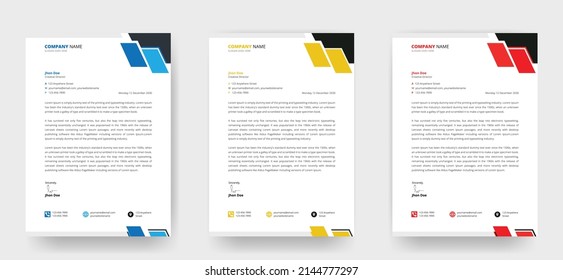 Modern Proefessional Business Letterhead Design Template, A4 Size Fully Editable, Stationary Design, Red, Black, Yellow, Blue Color, Vector Template Design
