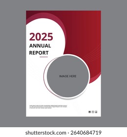 Modern and professional 2025 Annual Report cover design template with a red and white theme. Ideal for corporate, business, or organizational publications.