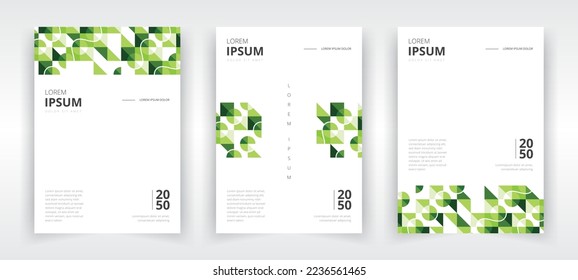 Modern and professional a4 size portrait poster design template set with green colored artwork, flyer or leaflet layout, banner, presentation, book or magazine cover, annual report