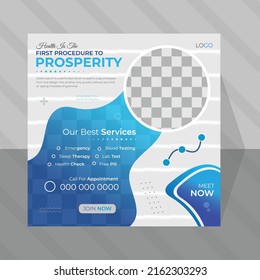 Modern professional blue and white medical services social media post vector template or healthcare dental clinic business web banner leaflet flyer design 