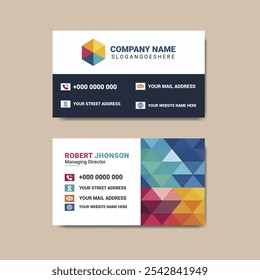 Modern Professional Business Card Design Template with Geometric Patterns and Contact Details