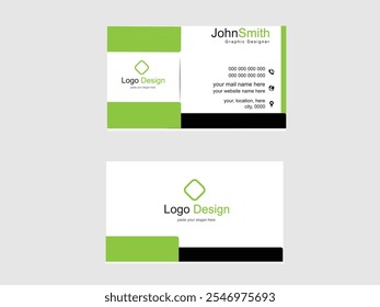 Modern and Professional Business Card Design with Sleek Green and Black Color Palette, Perfect for Entrepreneurs, Corporate Professionals, and Creative Freelancers