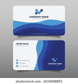 Modern Professional Business Card Design with Blue Wave Elements and Minimalist Layout