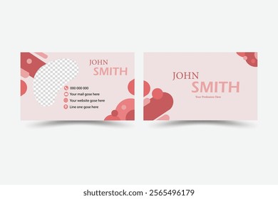 Modern and professional business card template with a clean layout, featuring a minimalist design with red abstract accents and placeholders for personal details and contact information."