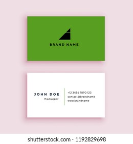 Modern professional business card. Vector template. A logotype and green background. Two sides. Corporate identity.