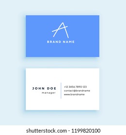 Modern professional business card. Vector template. A logotype and blue background. Two sides. Corporate identity.