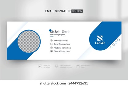 Modern Professional business email signature design blue color. Email signature template in vector eps 10. Creative colorful, minimal email signature design template for business. 