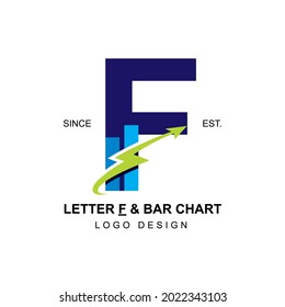 Logotipo de negocio moderno y profesional letra inicial F con flecha de perno de oscilación que combina con gráfico de barras