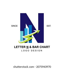 Modern and professional business logo initial letter with swoosh thunderbolt arrow combining with bar chart