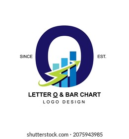 Modern and professional business logo initial letter with swoosh thunderbolt arrow combining with bar chart