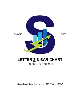 Modern and professional business logo initial letter S with swoosh thunderbolt arrow combining with bar chart