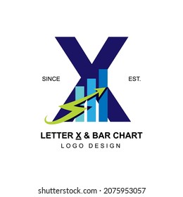 Modern and professional business logo initial letter X with swoosh thunderbolt arrow combining with bar chart