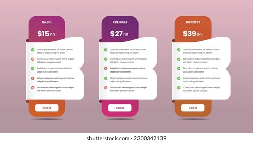 Modern professional business subscription pricing plans comparison with abstract gradient shapes