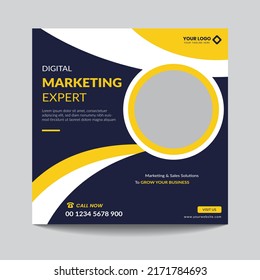 Modern Professional Clean Minimal Corporate  Creative Marketing Agency Blue And Yellow Social Media Post Design Template