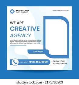 Modern Professional Clean Minimal Corporate  Creative Marketing Agency Blue And White Gradient Social Media Post Design Template