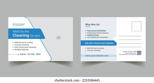 Modern professional cleaning postcard template design  