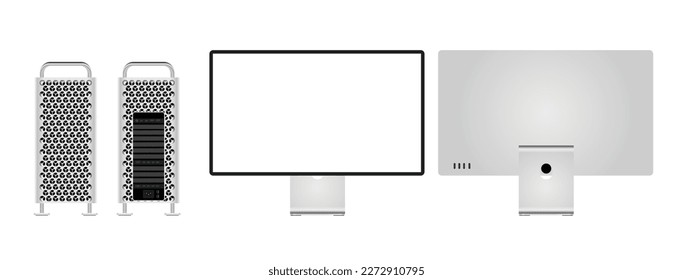 Modern and professional computer with display on white background. High Quality Realistic Vector Image.