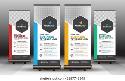 Modern Professional Corporate Business Roll Up Banner, Signage Design with Red, Blue, Yellow, Green Color Accent