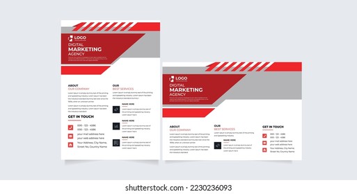 Modern, professional corporate flyer template layout. Service business promotion, marketing poster design with company logo and icon. Digital web banner with abstract geometric shape