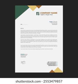 Modern Professional Corporate Letterhead Template Design Bundle Minimal Business Layout with Green and Black Accents, Abstract Geometric Background, and Clean Print-Ready Concepts for Company Brandin