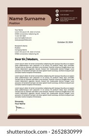 Modern and professional cover letter in brown and beige tones with a clean, minimalist layout. Easy to read, fully editable, and print-ready with a timeless, elegant feel.