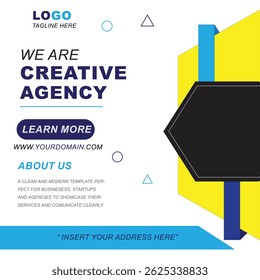 A modern and professional creative agency banner template suitable for business promotion, digital marketing, and branding purposes. Fully editable vector design with clean layout, bold typography.