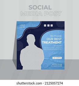 Modern Professional Creative Victor Unique Black and Blue Social Media Post Template or a Banner design. Square  Visual Banner Presentations Easy to Use a Medical or a Company.