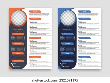 Modern professional cv or resume layout design with two color variations