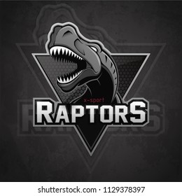 Modern professional dinosaur logo for a sport team. Vector logo on a dark background.