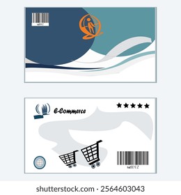 A modern and professional e-commerce business card design template. The template features a clean layout with a stylish color scheme, perfect for online shops, digital marketers, and e-commerce profes