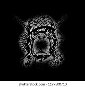Modern professional emblem pirates monkey, Particles Vector illustration.