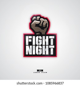 Modern professional fighting logo design. Fight night sign. Fist.