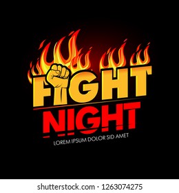 Modern Professional Fighting Poster Template Logo Design With Fist And Fire. Isolated Vector Illustrations.