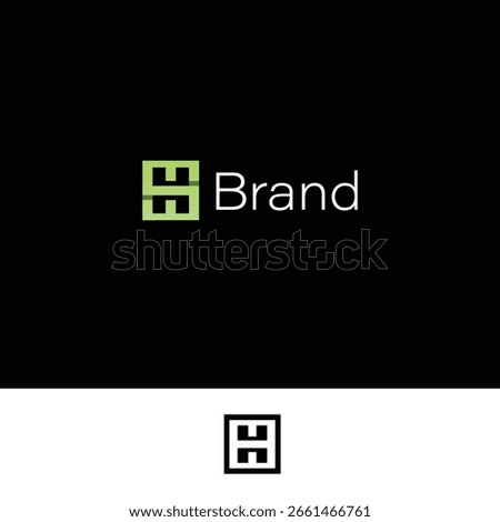 Modern and Professional Framed H or SH Monogram Logo with black and white background. 
