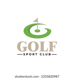 Logo de la plantilla de golf profesional moderna con letra G y campo de golf para club de golf