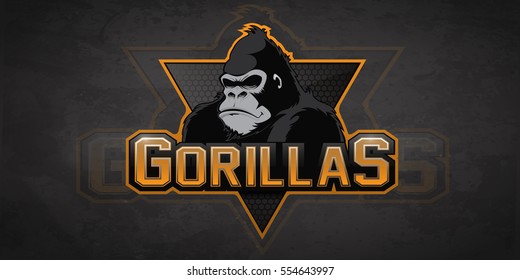 Modern professional gorilla logo for a sport team. Vector logo on a dark background.