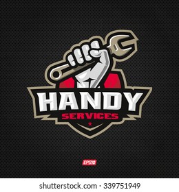 Modern professional handy services logo with hand holding wrench