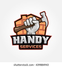 Modern Professional Handy Services Logo With Hand Holding Hammer