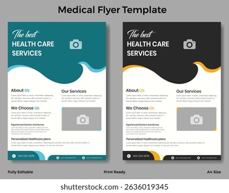 Modern and professional health care services flyer template with a clean design and editable sections.