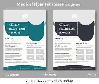 Modern and professional health care services flyer template with a clean design and editable sections.