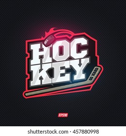 Modern professional hockey template logo design with puck and stick